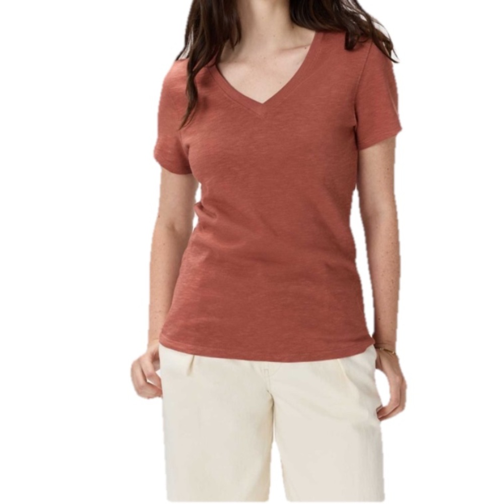 NWT QUINCE Cotton & Modal V Neck burnt orange Tee Size:XL preppy comfort staple